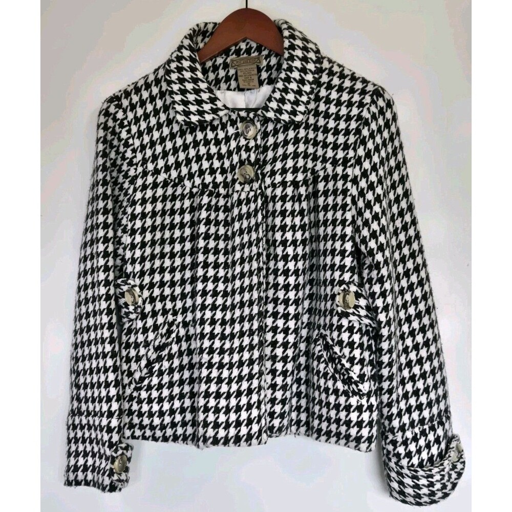 Art and Soul Coat Womens M Wool Blend‎ Houndstooth Winter Blazer Timeless Preppy
